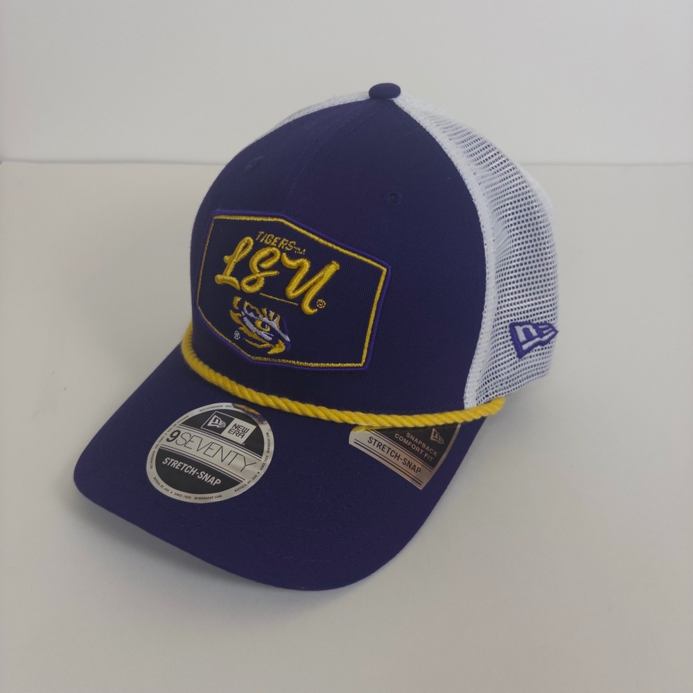New Era LSU Tigers Hat Mens OSFM Purple Mesh 9SEVENTY Stretch-Snap Trucker Cap